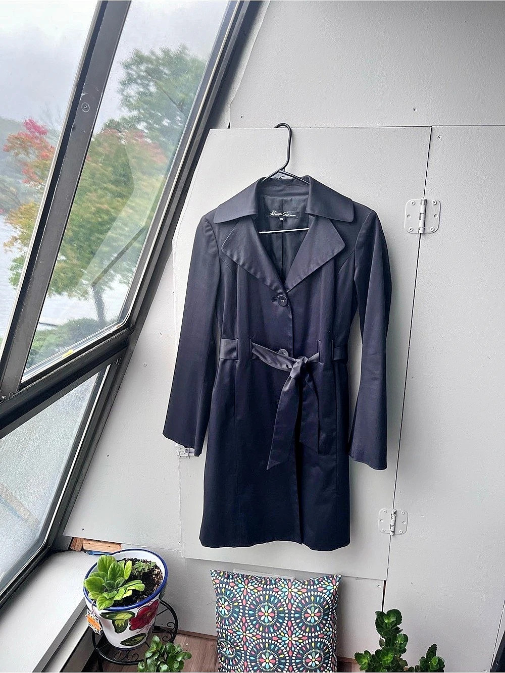 Kenneth Cole New York Women's Black Belted Trench Coat Size XS